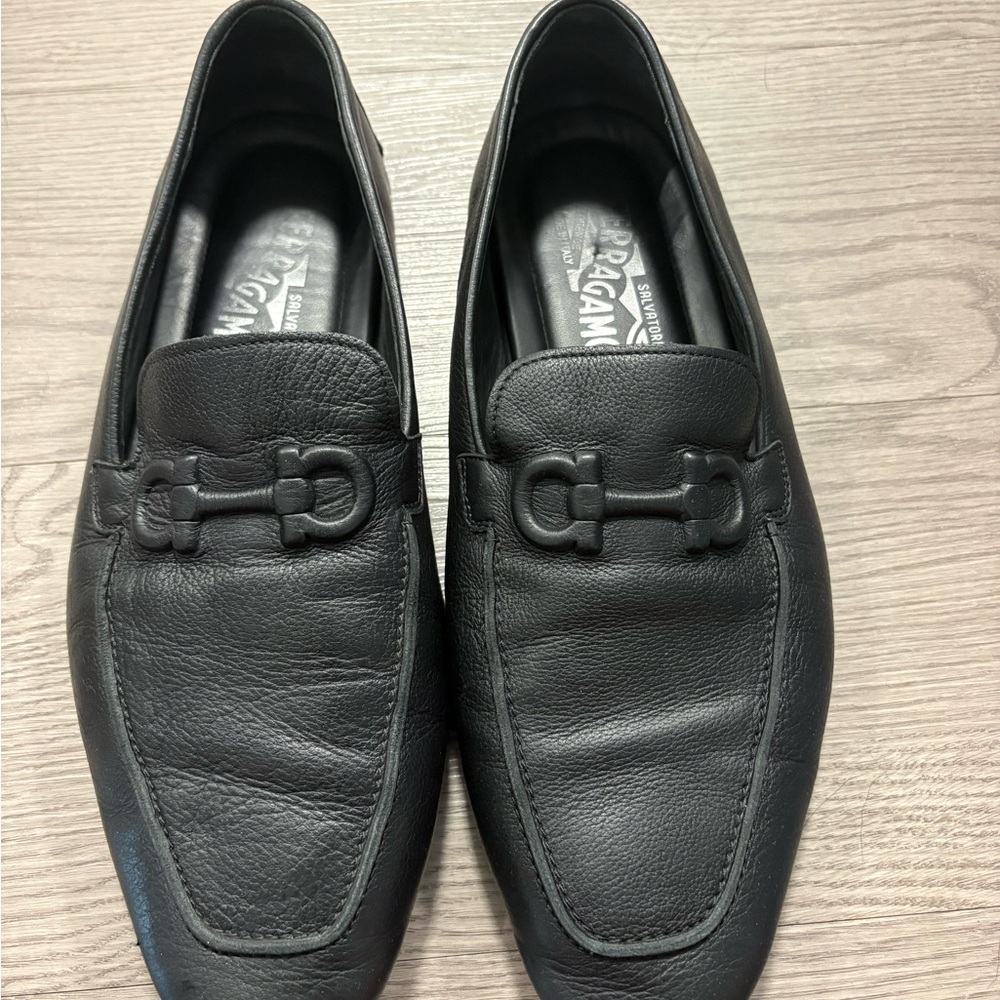 Salvatore Ferragamo Black Leather Slip-On Loafers